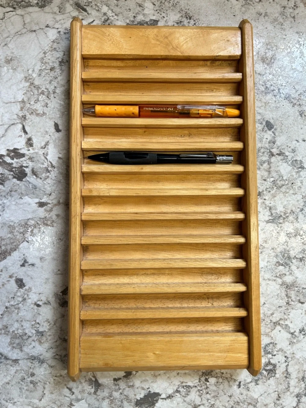 Vintage Wooden Pen Holder Desk Organizer Made in Thailand Wood Office Organizer